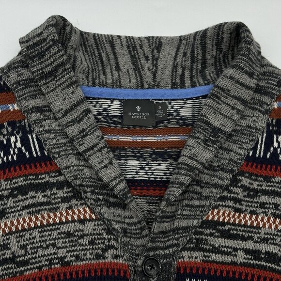 Hawkings McGill Men's Size Small Blue Patterned Stripe Button Cardigan Sweater - Picture 4 of 10